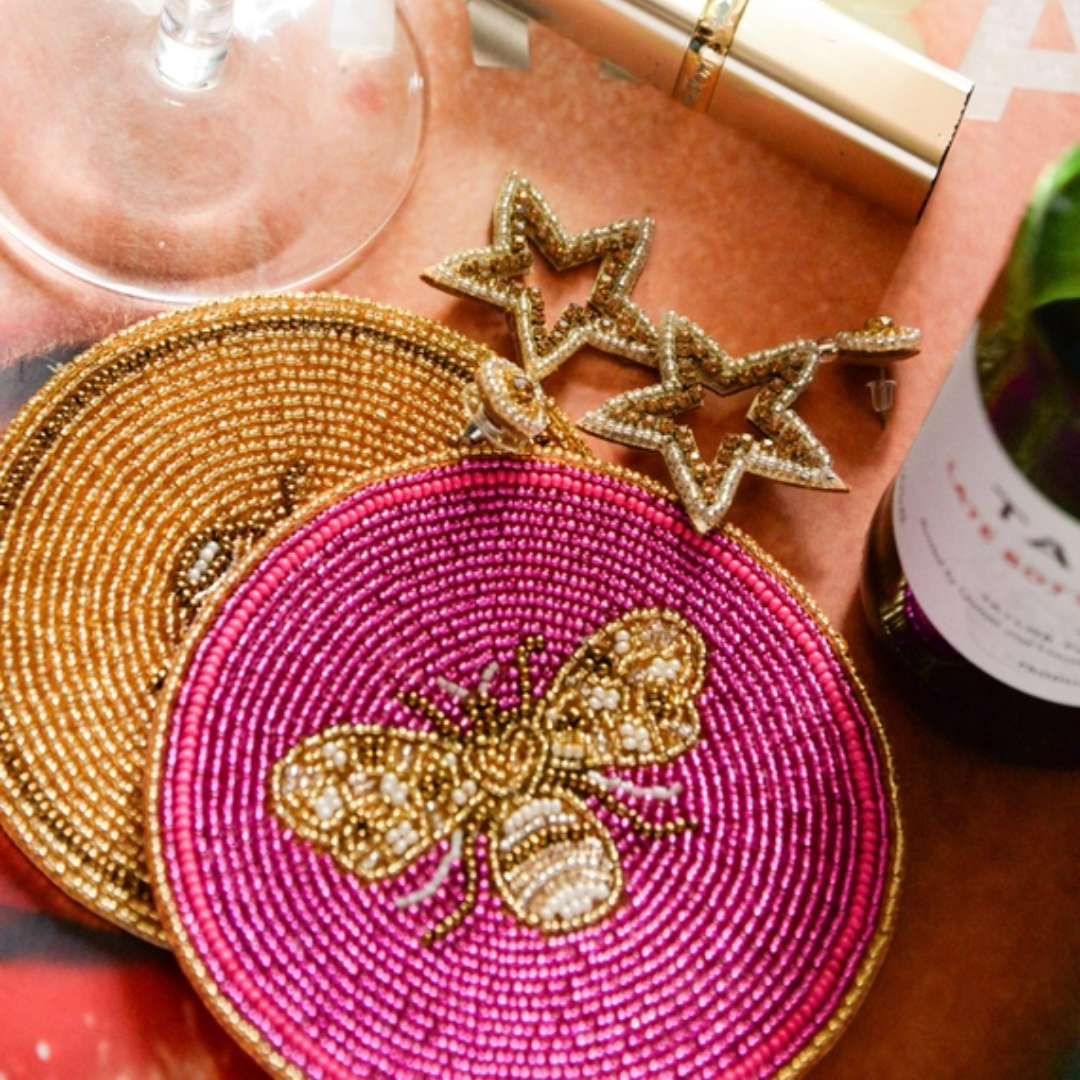 Beaded Bee Coasters Set of 4