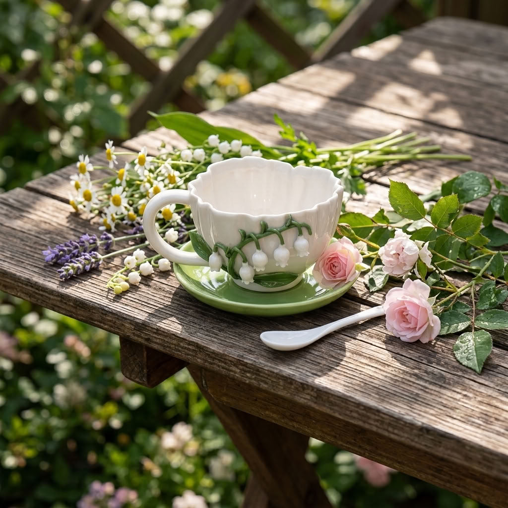 Ceramic Lily of The Valley Mug & Saucer