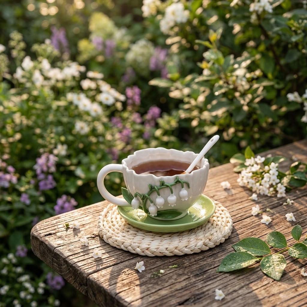 Ceramic Lily of The Valley Mug & Saucer