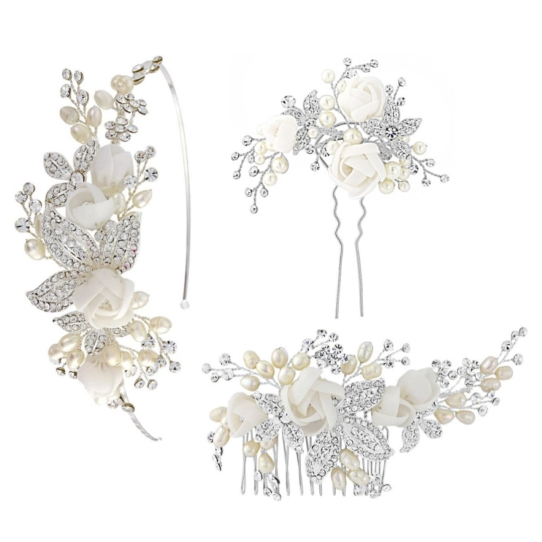 Silver Zirconia Pearl Bridal Set