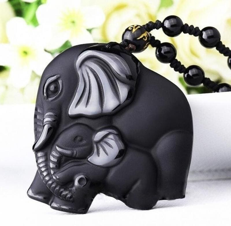 Black Stone Elephant Necklace - Floral Fawna