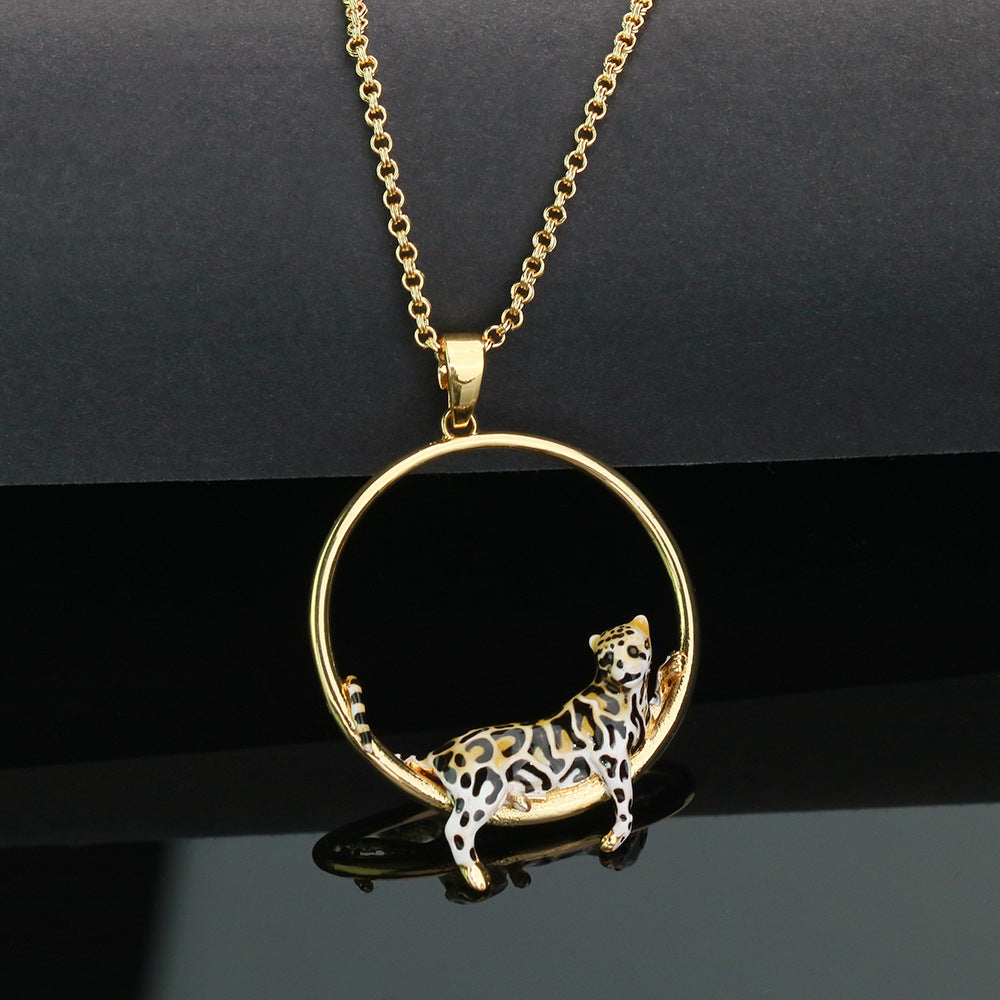 Enamel Leopard Hoop Necklace - Floral Fawna