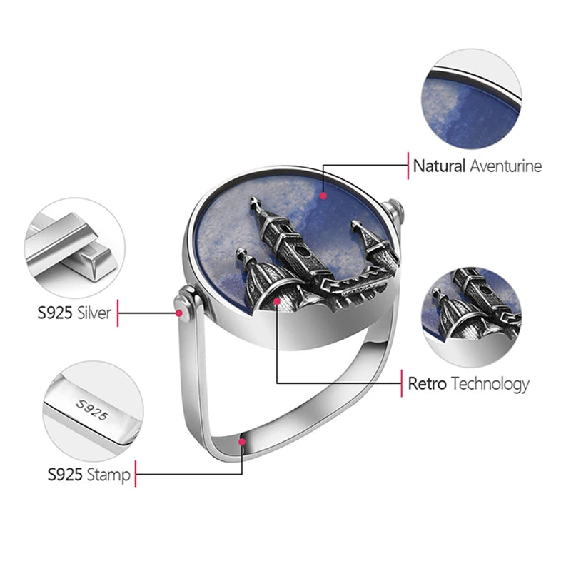 Sterling Silver Aventurine Cathedral Ring