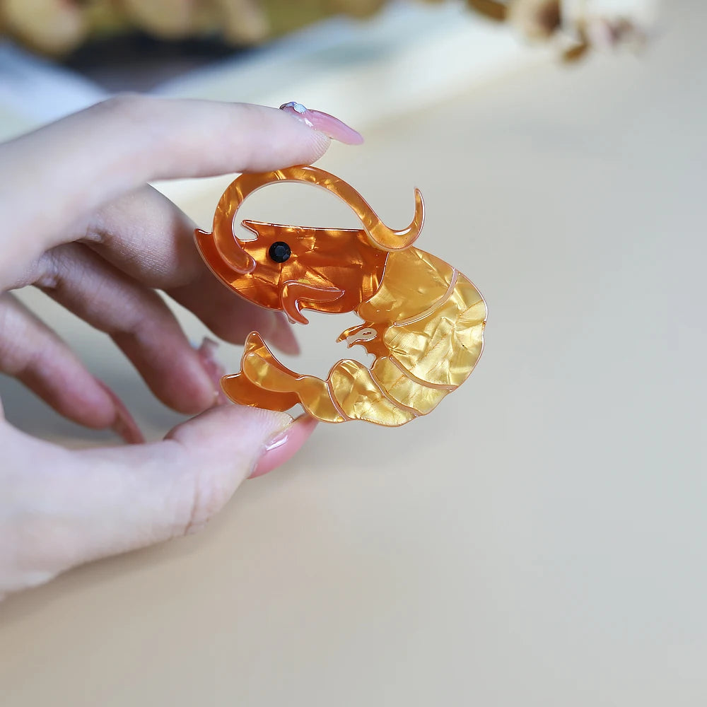 Acrylic Shrimp Brooch - Floral Fawna