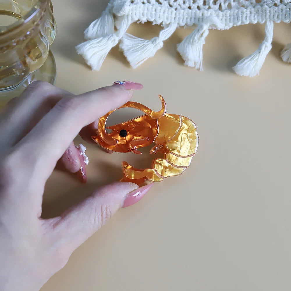 Acrylic Shrimp Brooch - Floral Fawna