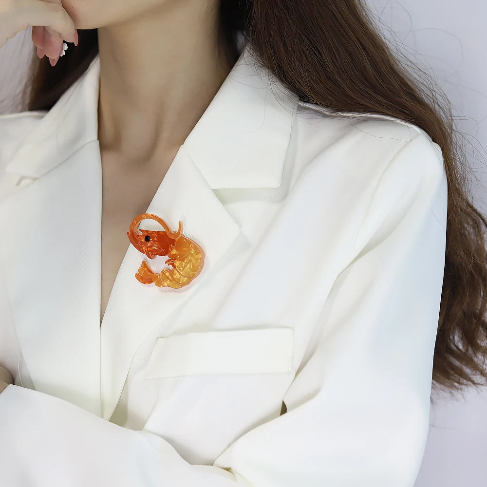 Acrylic Shrimp Brooch - Floral Fawna