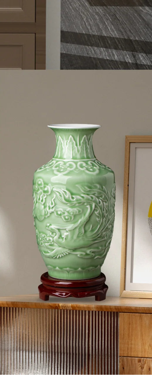 Ceramic Patterned Green Vase