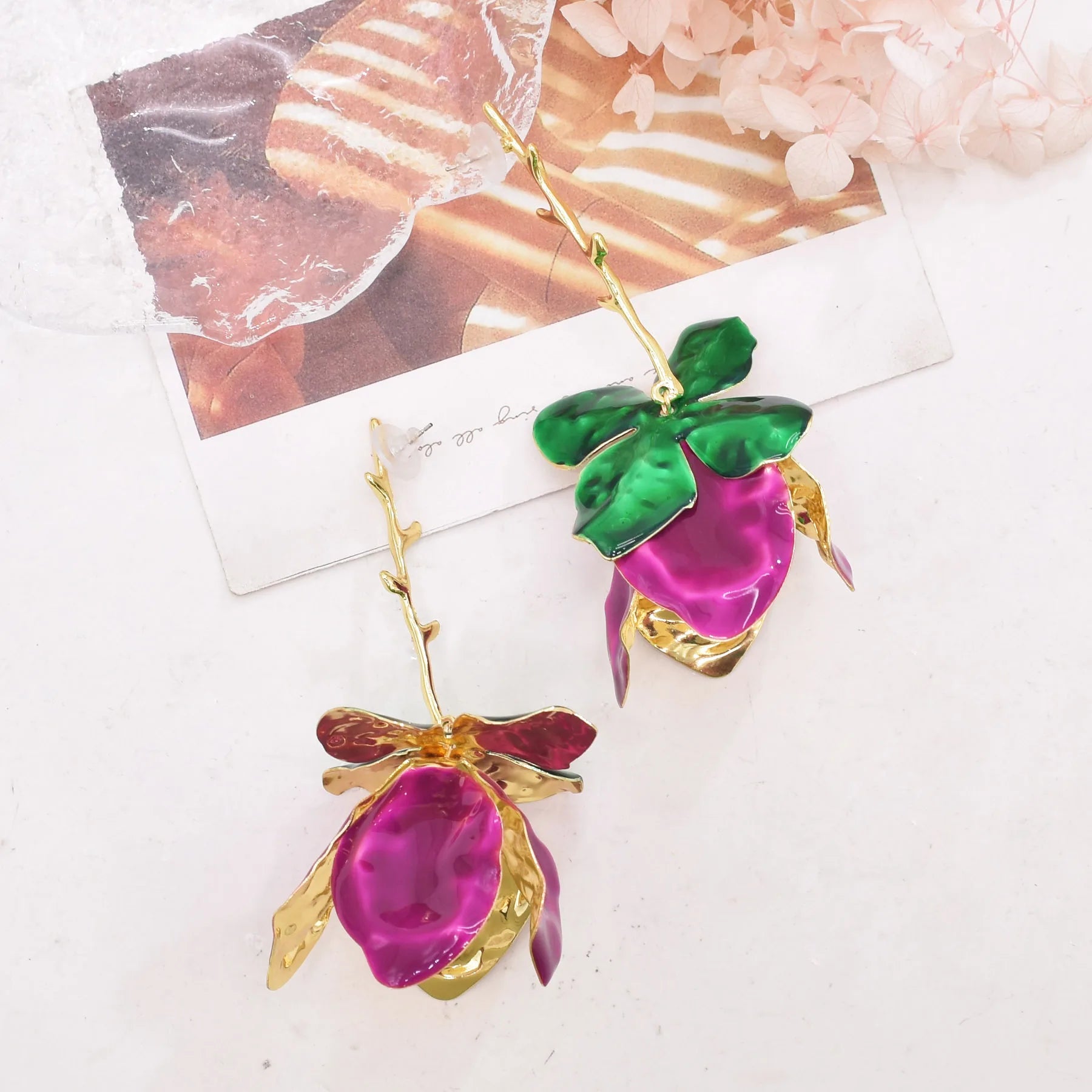 Rose Petal Dangle Earrings - Floral Fawna