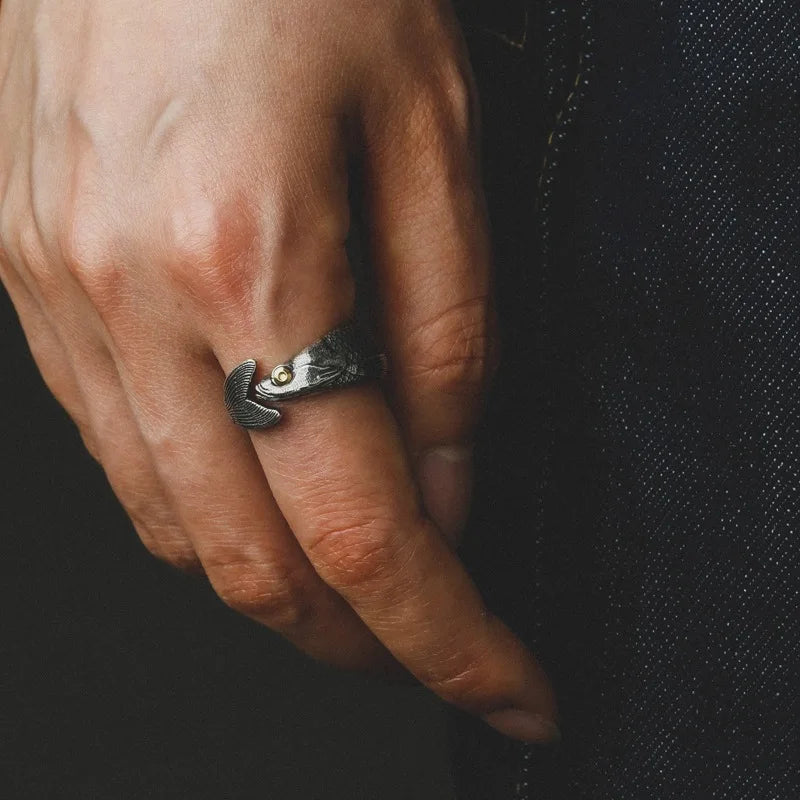 Sterling Silver Fish Open Ring - Floral Fawna