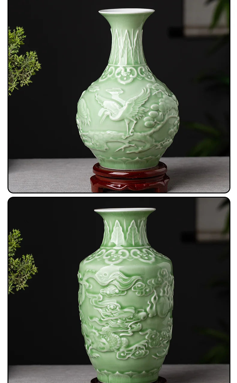 Ceramic Patterned Green Vase