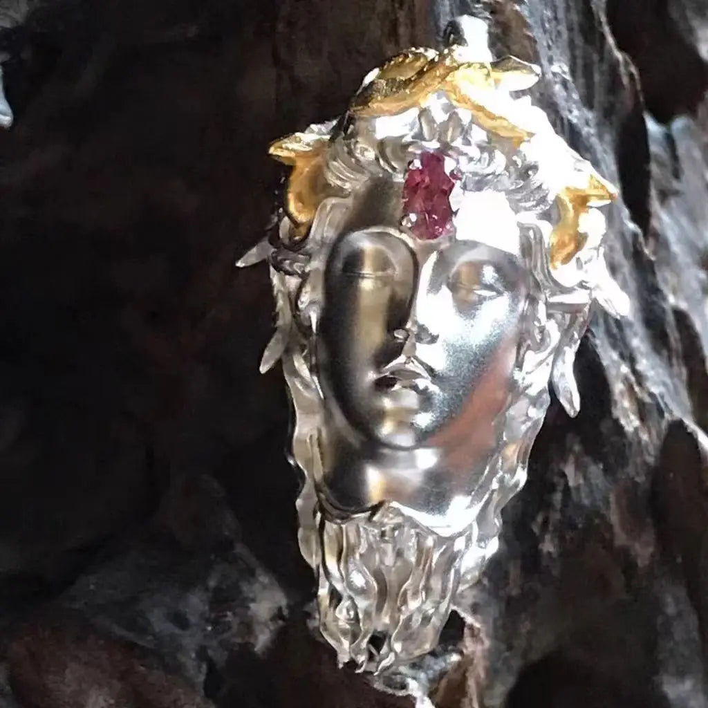 Sterling Silver Rubellite Medusa Pendant - Floral Fawna