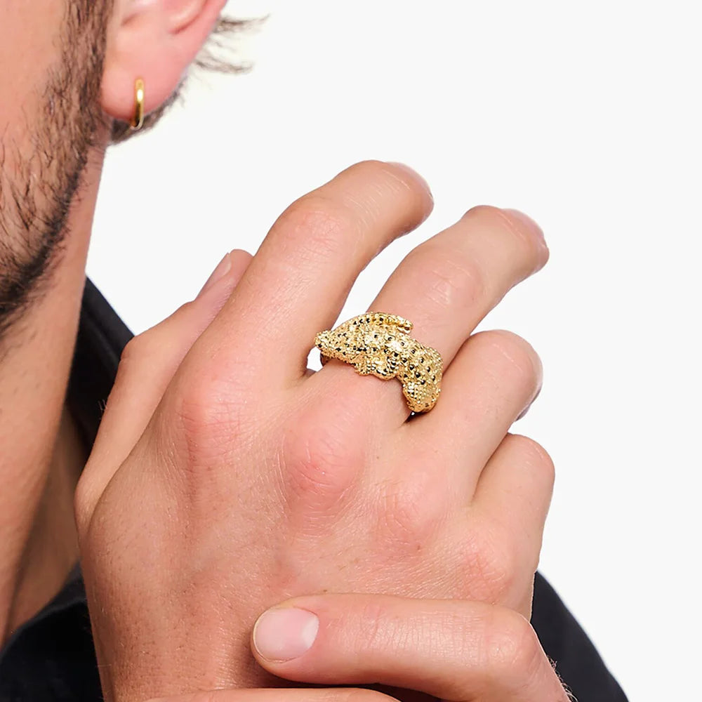 Gold Plated Crocodile Ring - Floral Fawna