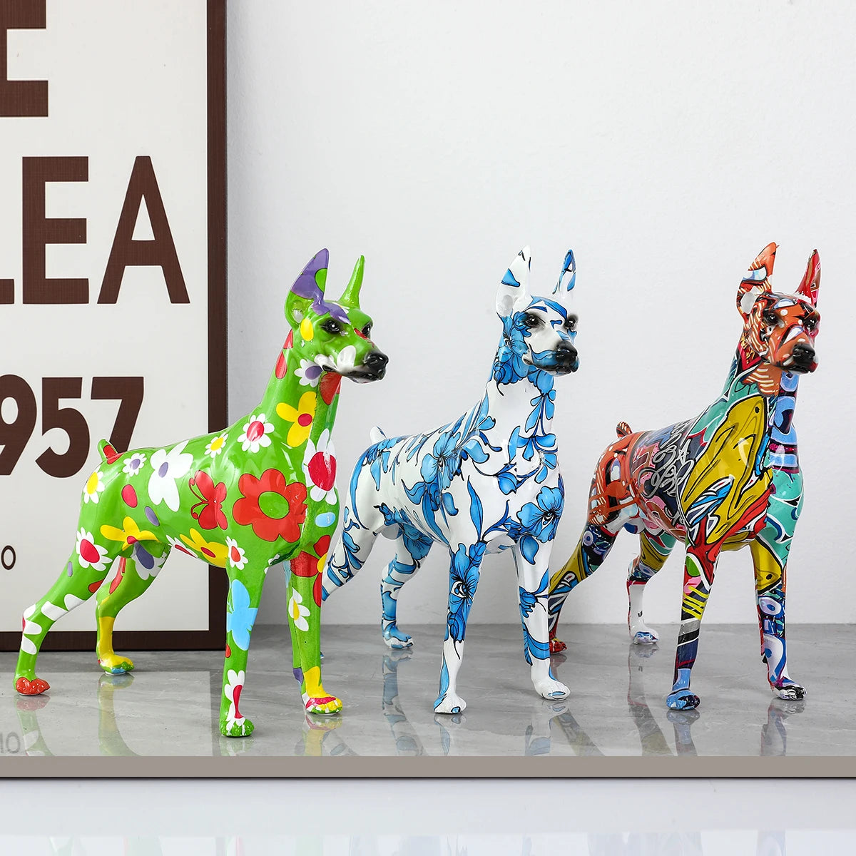 Abstract Dobermann Sculpture - Floral Fawna