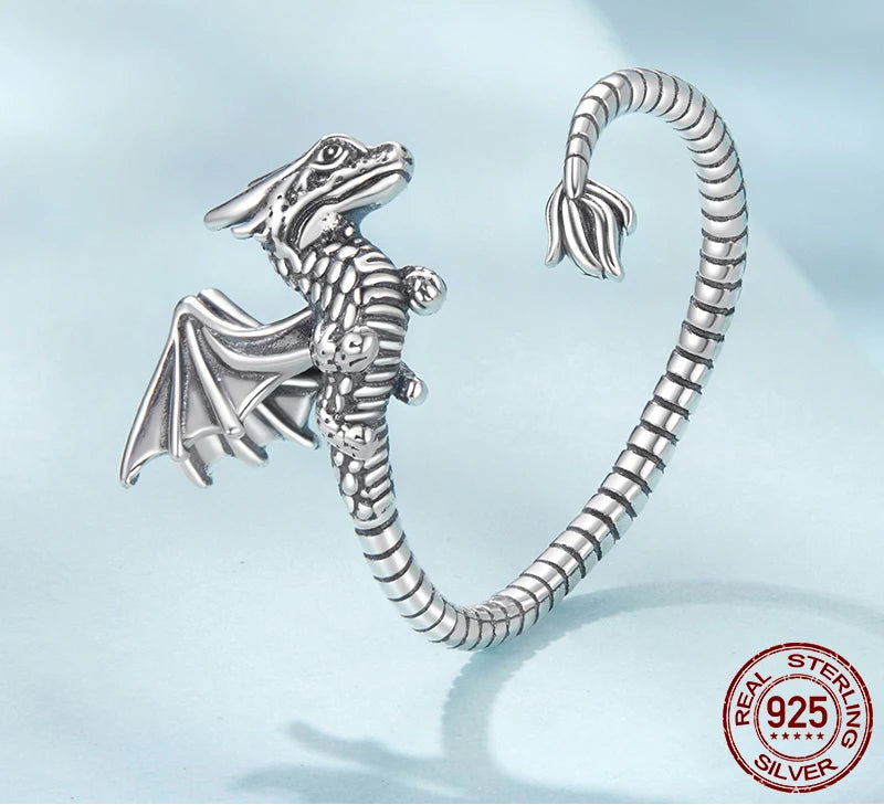 Sterling Silver Flying Dragon Ring - Floral Fawna