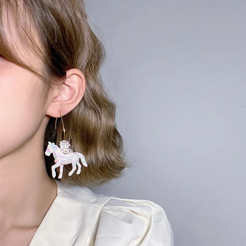 Holographic Horse Earrings - Floral Fawna