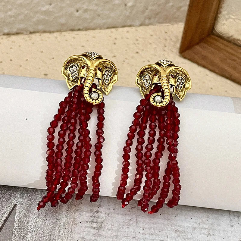 Gold Elephant Tassel Earrings - Floral Fawna