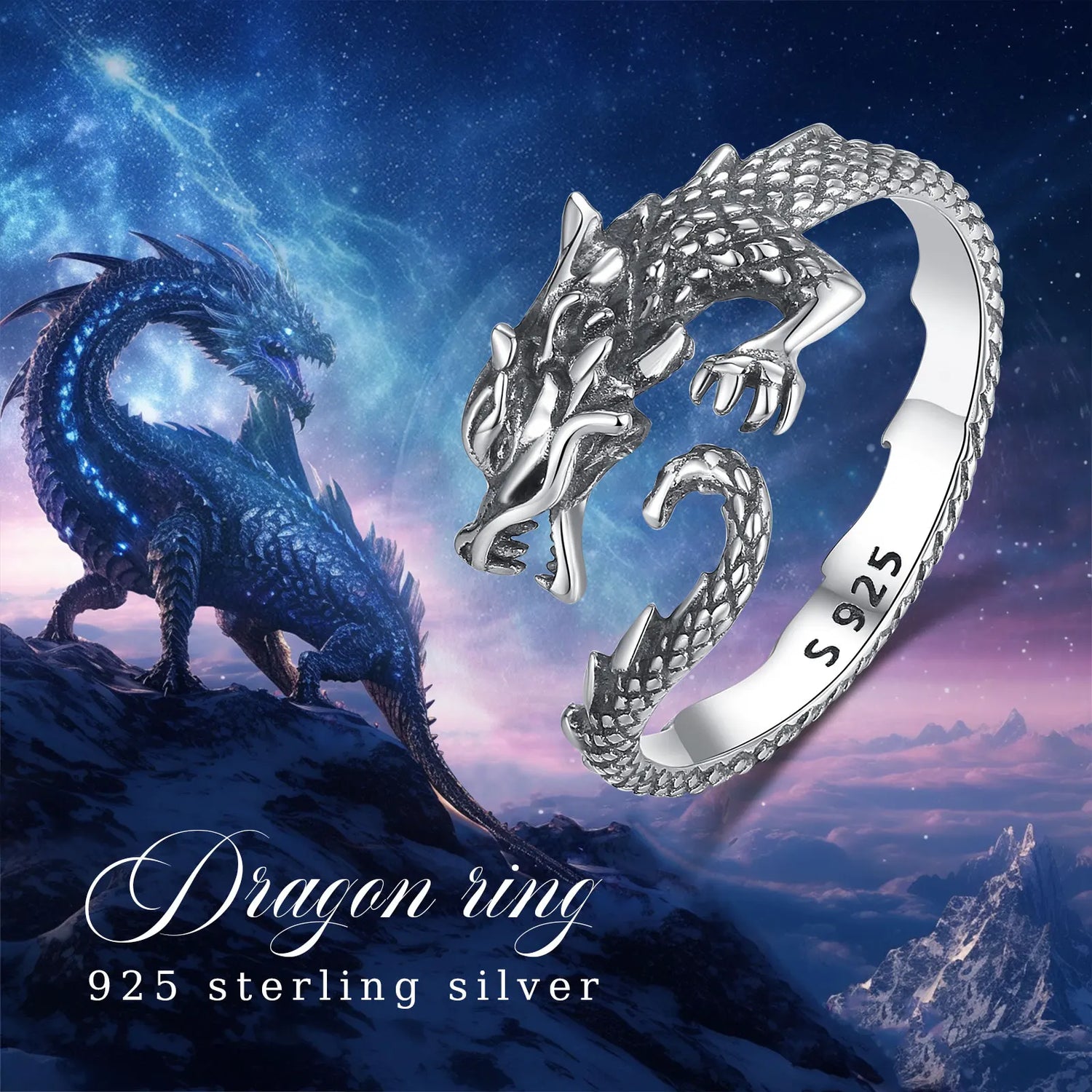 Sterling Silver Dragon Ring - Floral Fawna