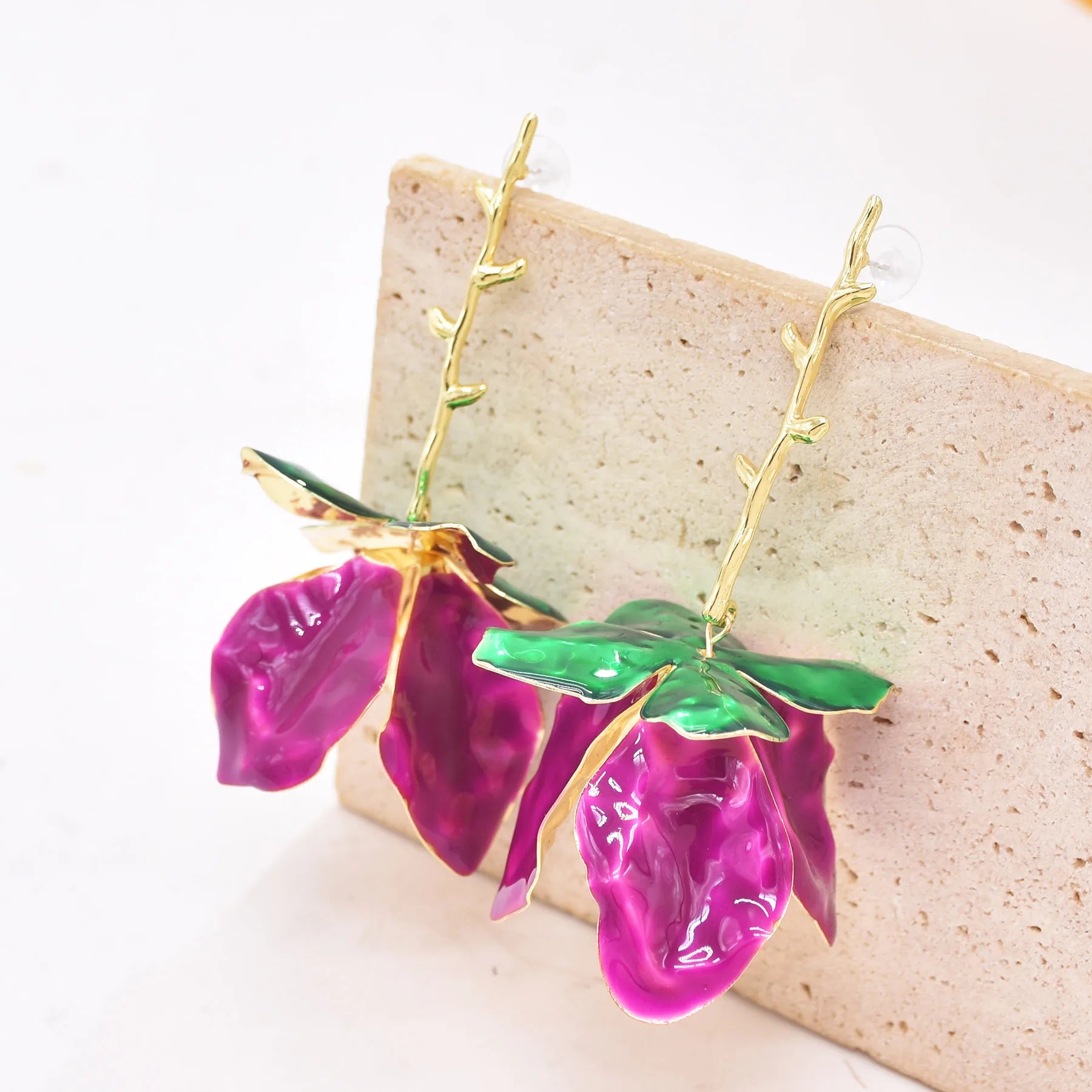 Rose Petal Dangle Earrings - Floral Fawna