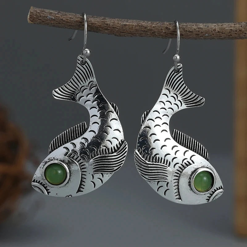 Silver Fish Earrings - Floral Fawna