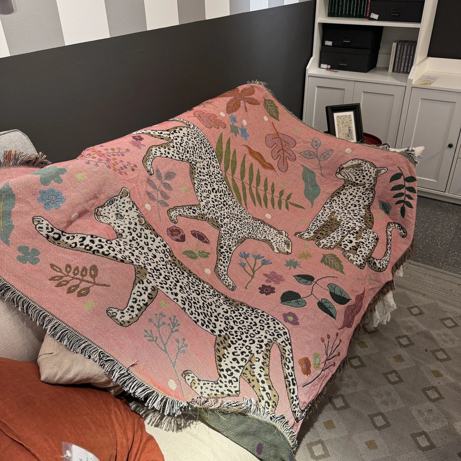 Pink Leopard Knitted Tapestry - Floral Fawna