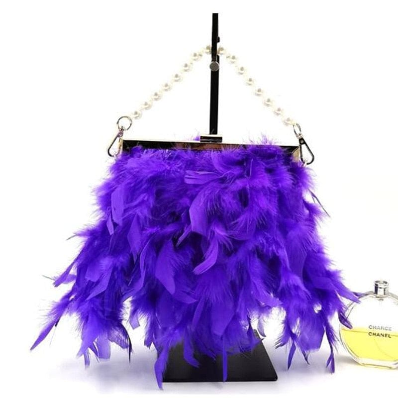 Gatsby Feather & Pearl Evening Bag - Floral Fawna