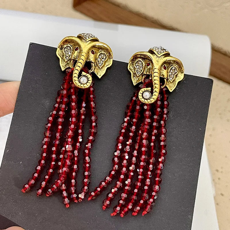 Gold Elephant Tassel Earrings - Floral Fawna