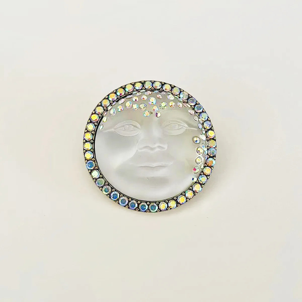 Rhinestone Moon Face Brooch - Floral Fawna
