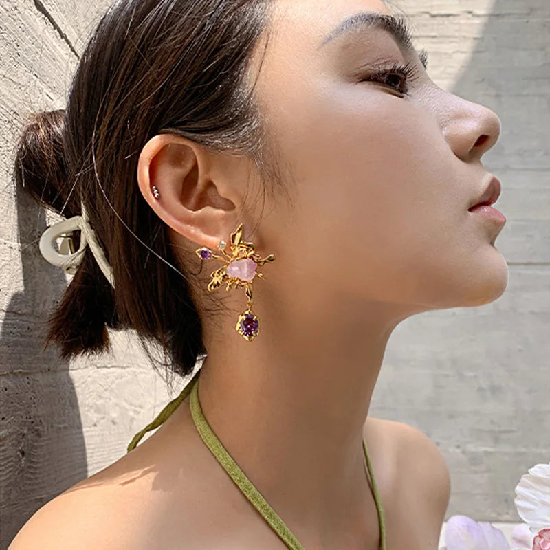 Freshwater Pearl & Stone Asymmetrical Earrings