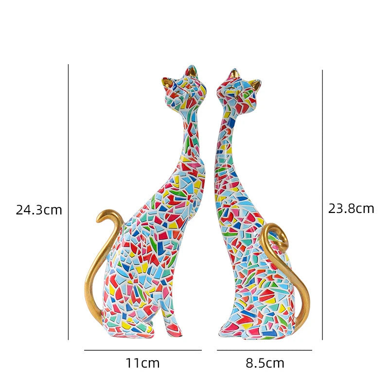 Two Cat Sculptures - Floral Fawna
