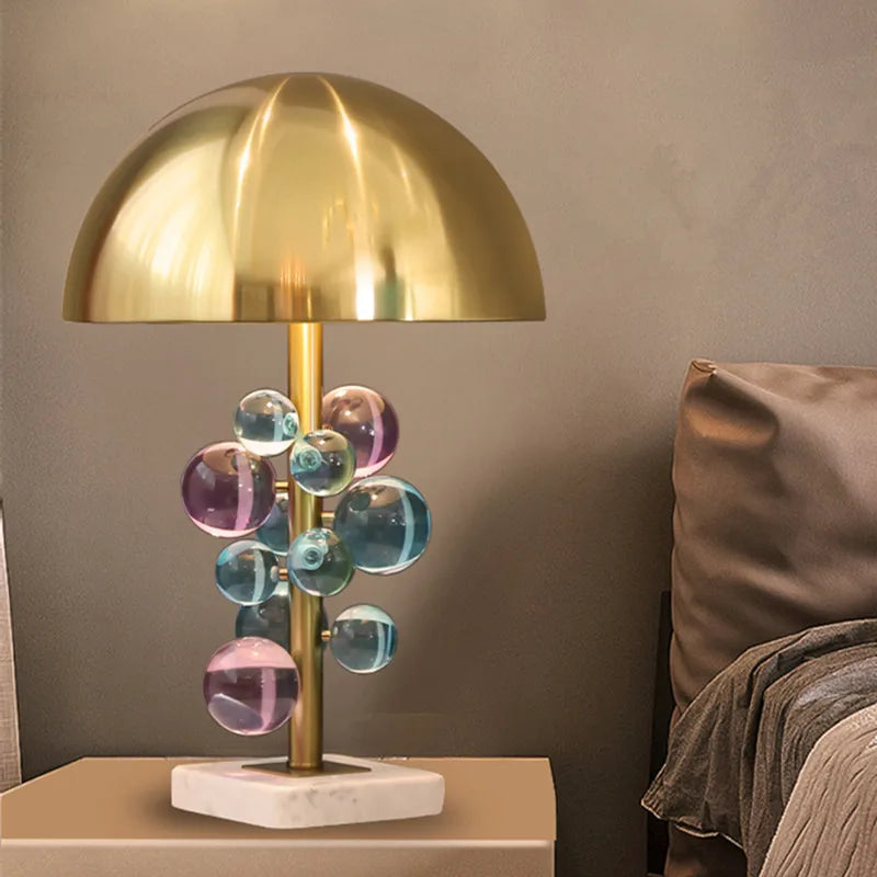 Mushroom & Glass Bubble Bedside Lamp - Floral Fawna
