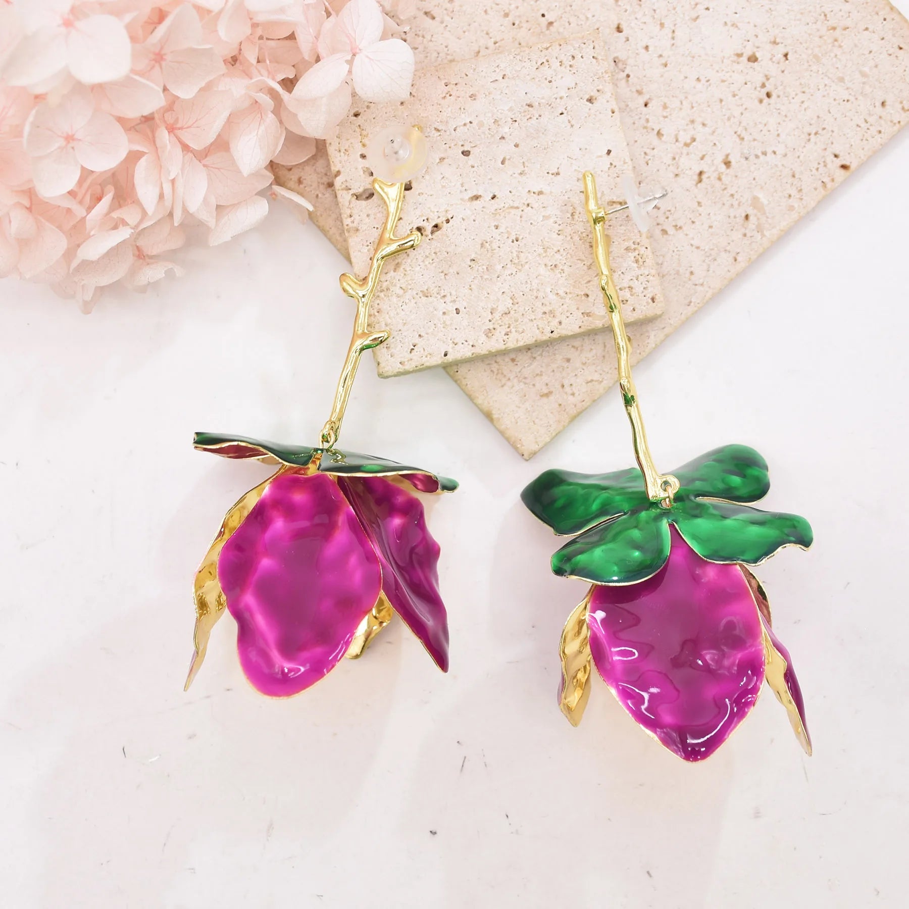 Rose Petal Dangle Earrings - Floral Fawna