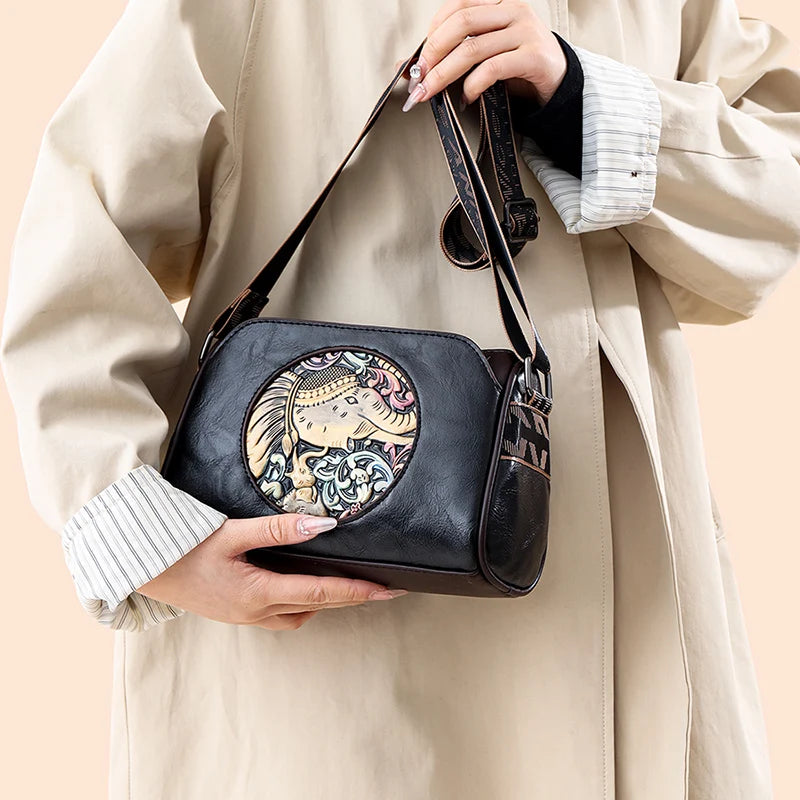 Elephant Embossed Messenger Bag - Floral Fawna