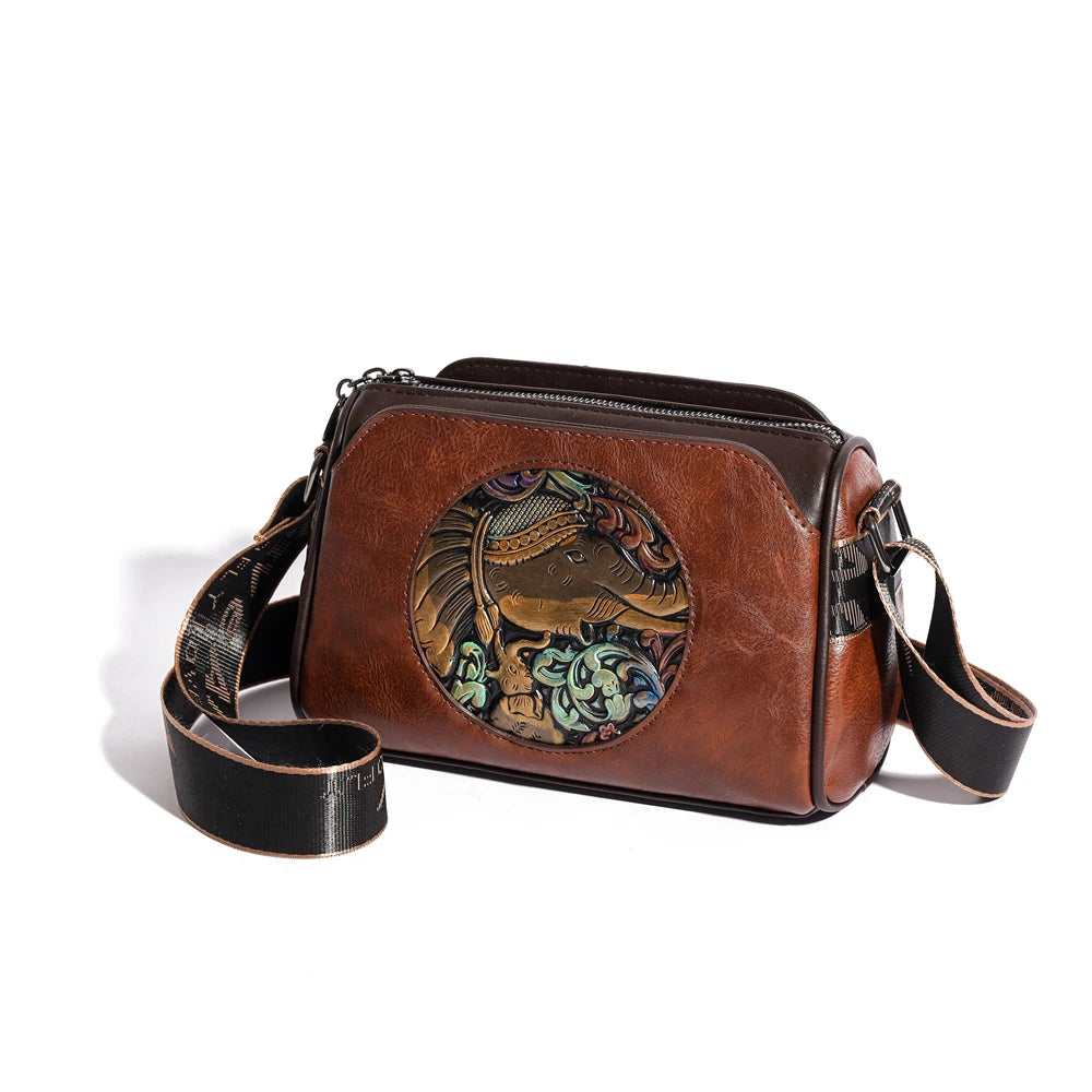 Elephant Embossed Messenger Bag - Floral Fawna