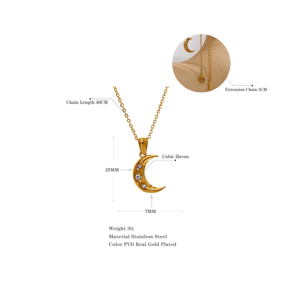 Crescent Moon & Star Necklace - Floral Fawna