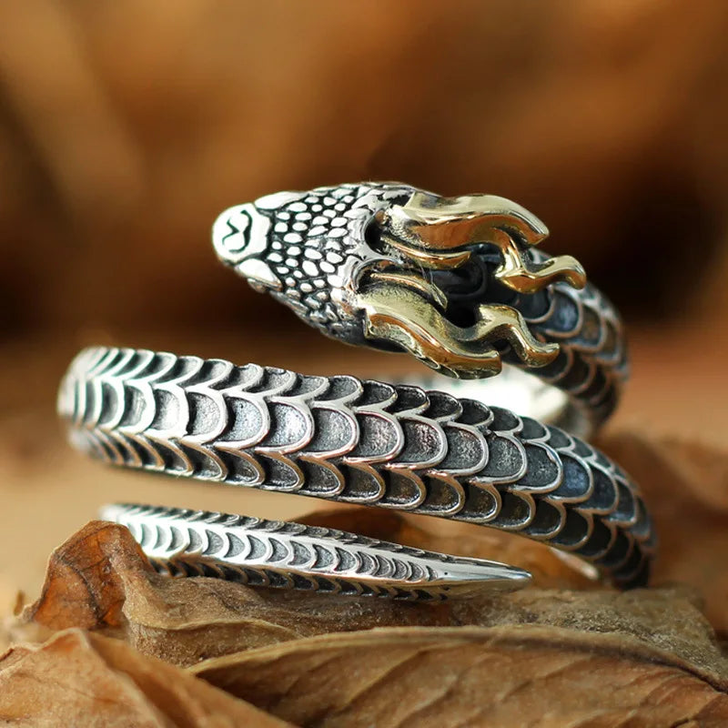 Sterling Silver Dragon Open Ring - Floral Fawna