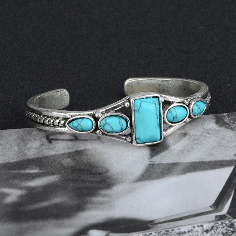 Natural Stone Cuff Bangle - Floral Fawna