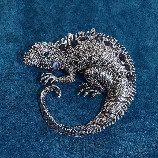 Rhinestone Iguana Brooch - Floral Fawna