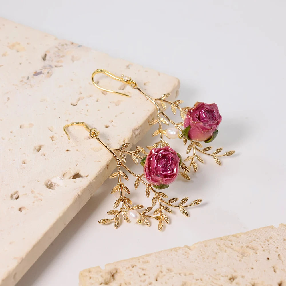 Pearl & Rose Drop Earrings - Floral Fawna
