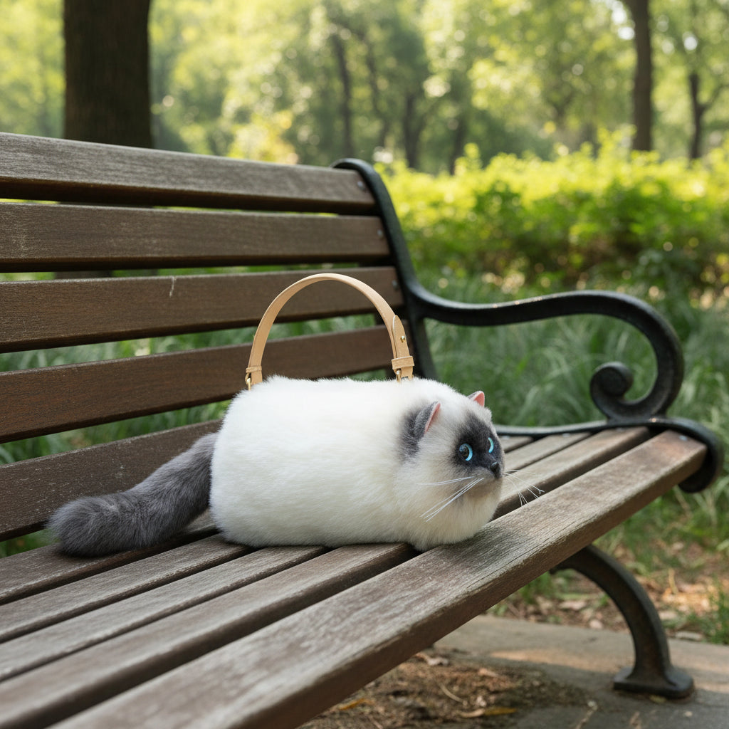 Realistic Faux Fur Siamese Cat Bag - Floral Fawna