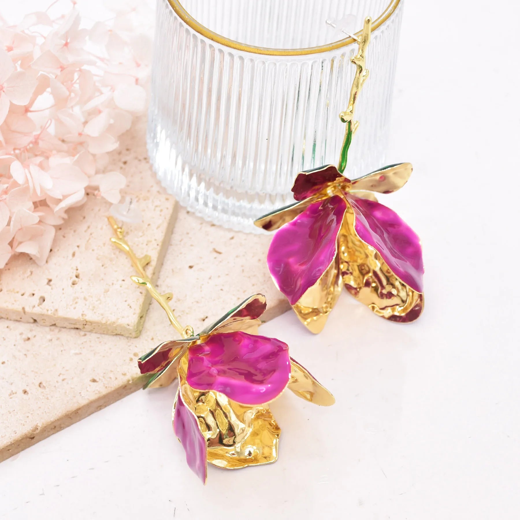 Rose Petal Dangle Earrings - Floral Fawna