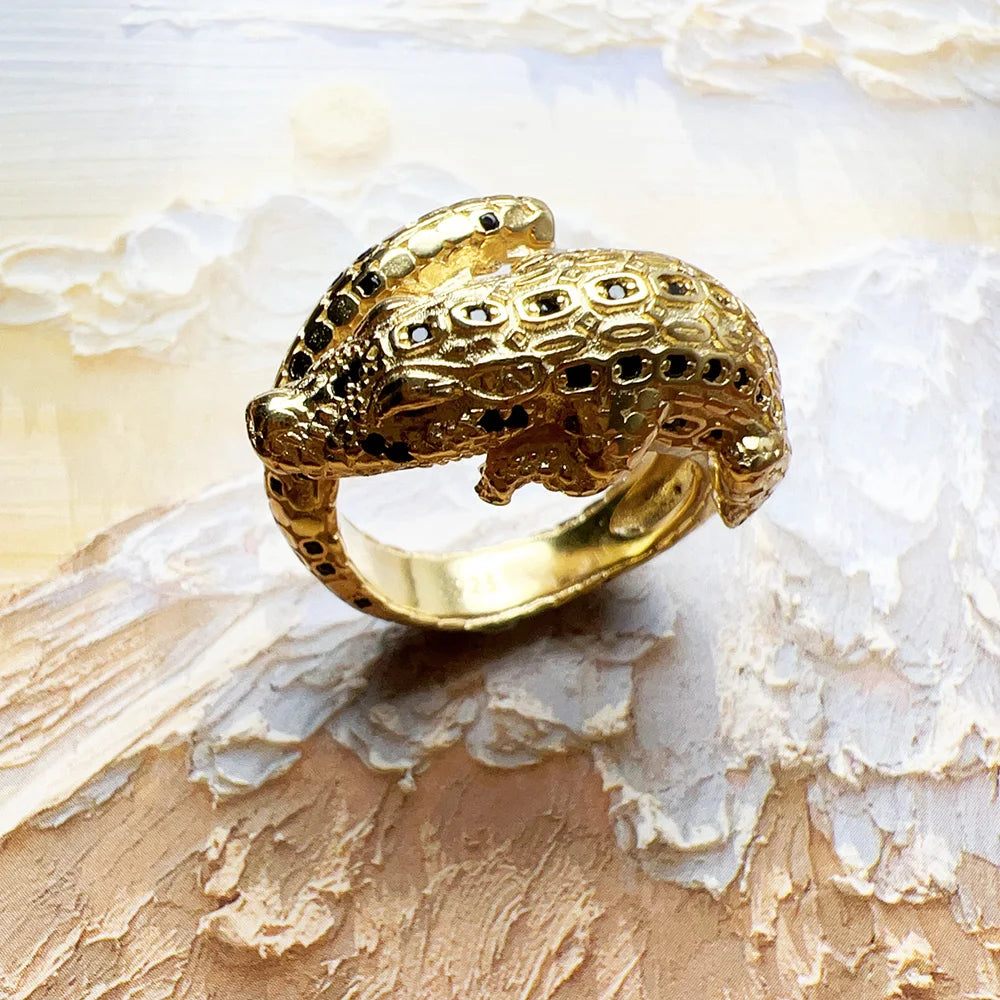 Gold Plated Crocodile Ring - Floral Fawna
