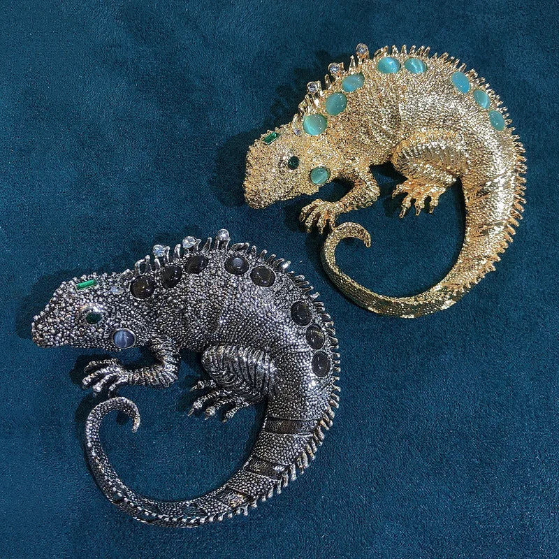 Rhinestone Iguana Brooch - Floral Fawna