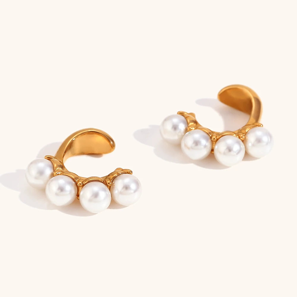 18K Gold Plated Pearl Ear Clips