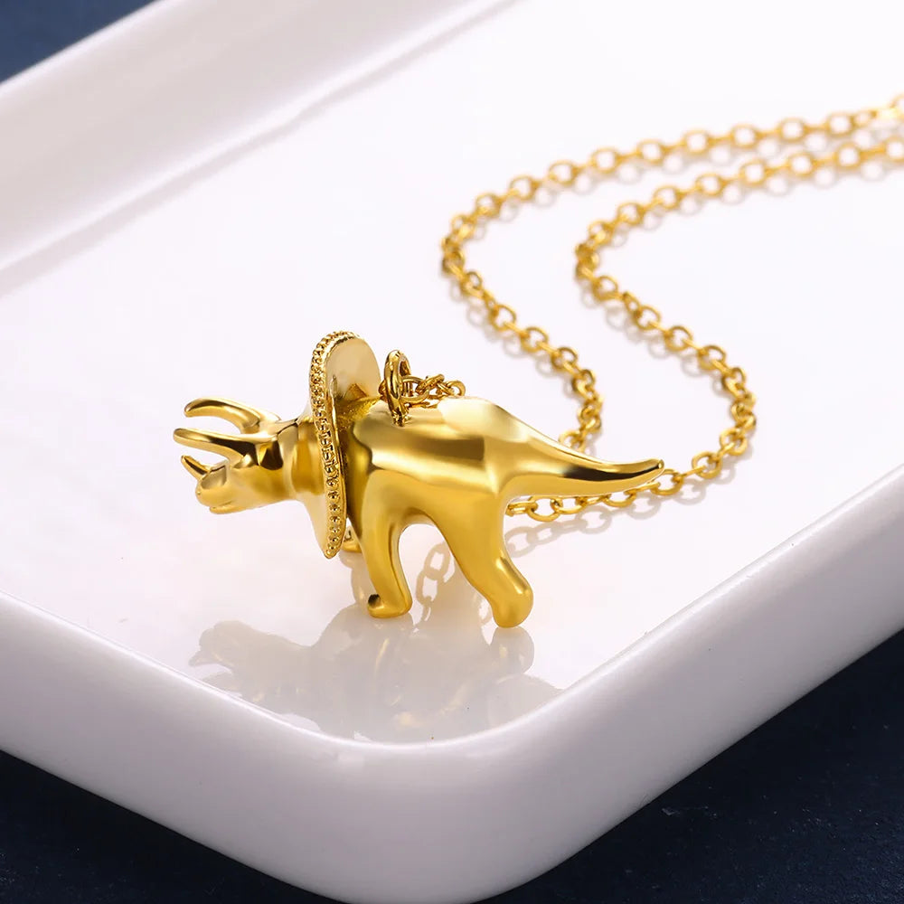 Gold Dinosaur Necklace - Floral Fawna