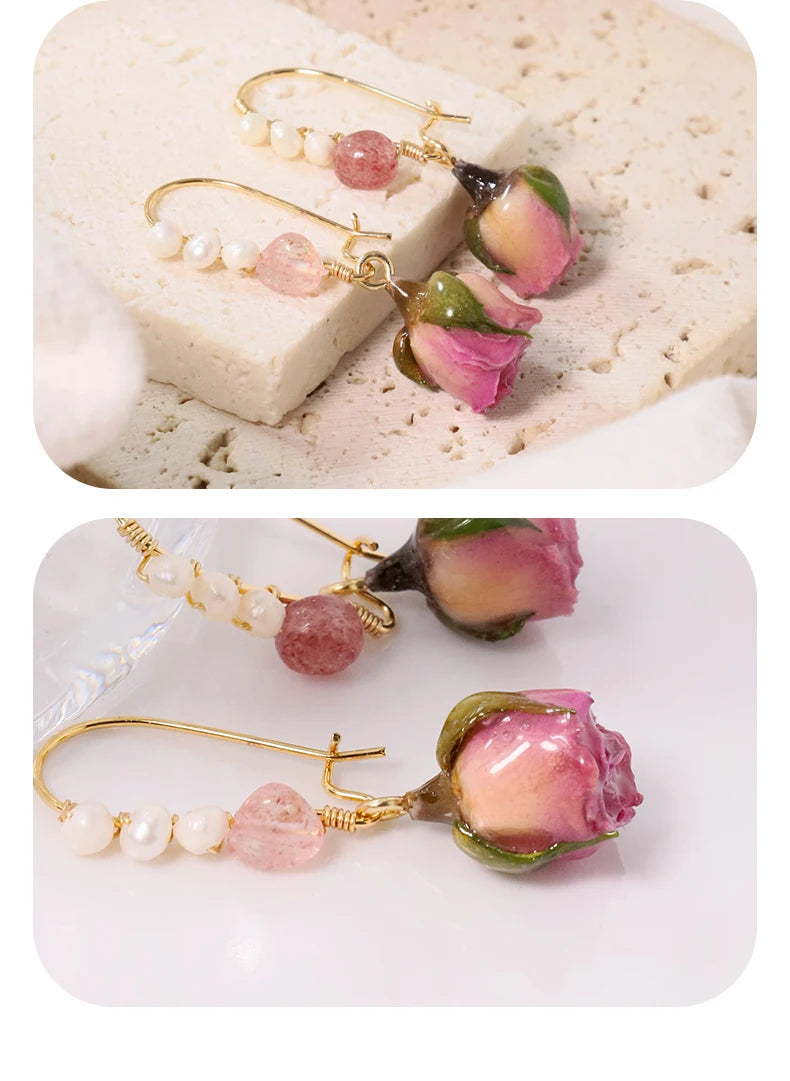 Pearl & Rose Drop Earrings - Floral Fawna