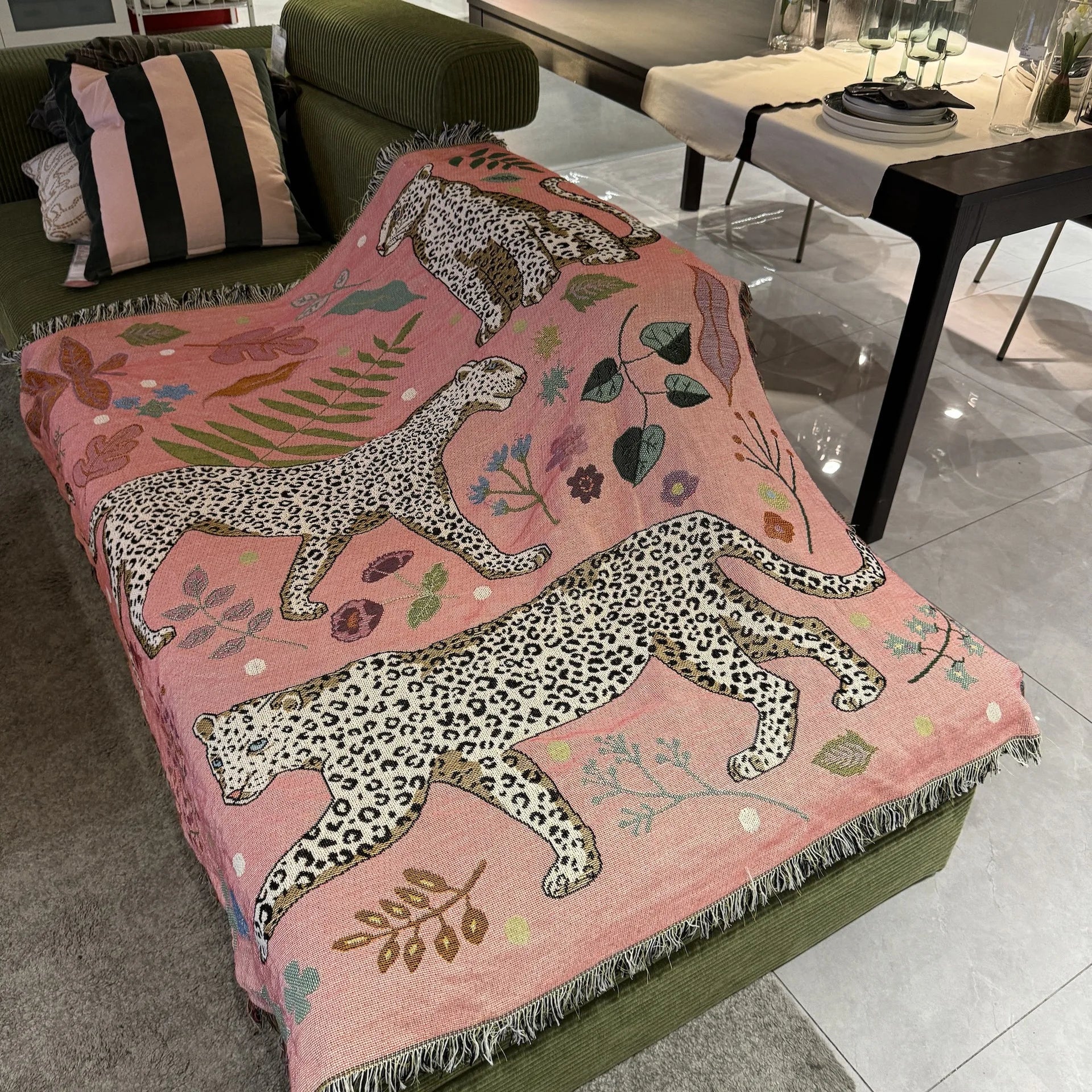 Pink Leopard Knitted Tapestry - Floral Fawna