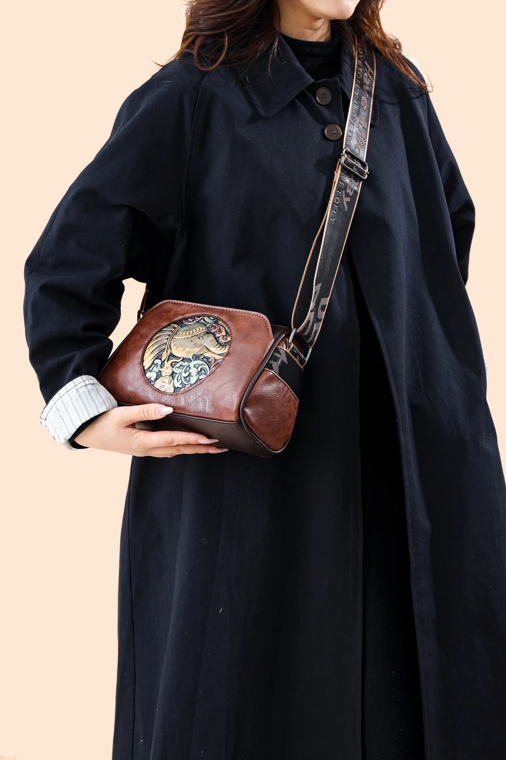 Elephant Embossed Messenger Bag - Floral Fawna