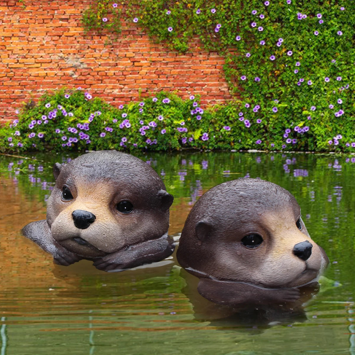 Floating Otter Pond Sculpture - Floral Fawna