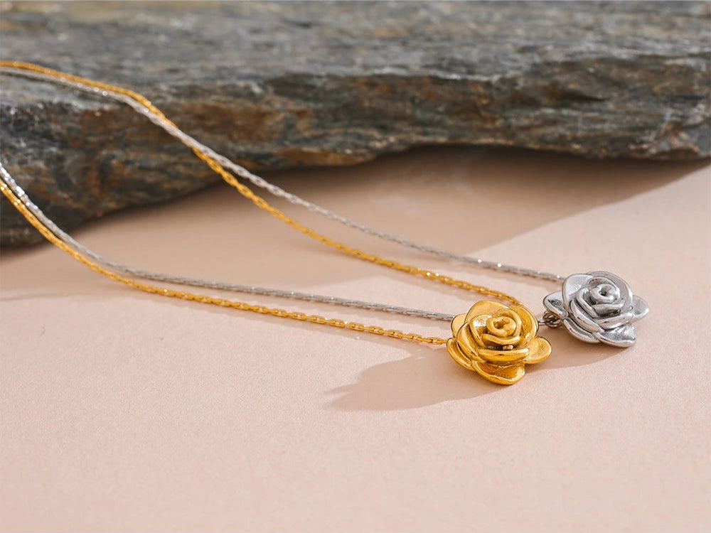 18K Gold Plated Rose Necklace - Floral Fawna