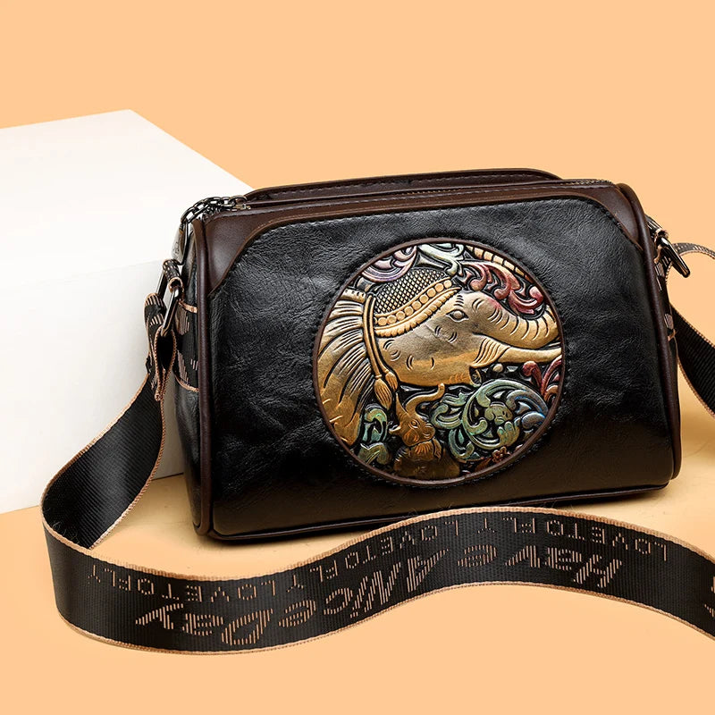 Elephant Embossed Messenger Bag - Floral Fawna